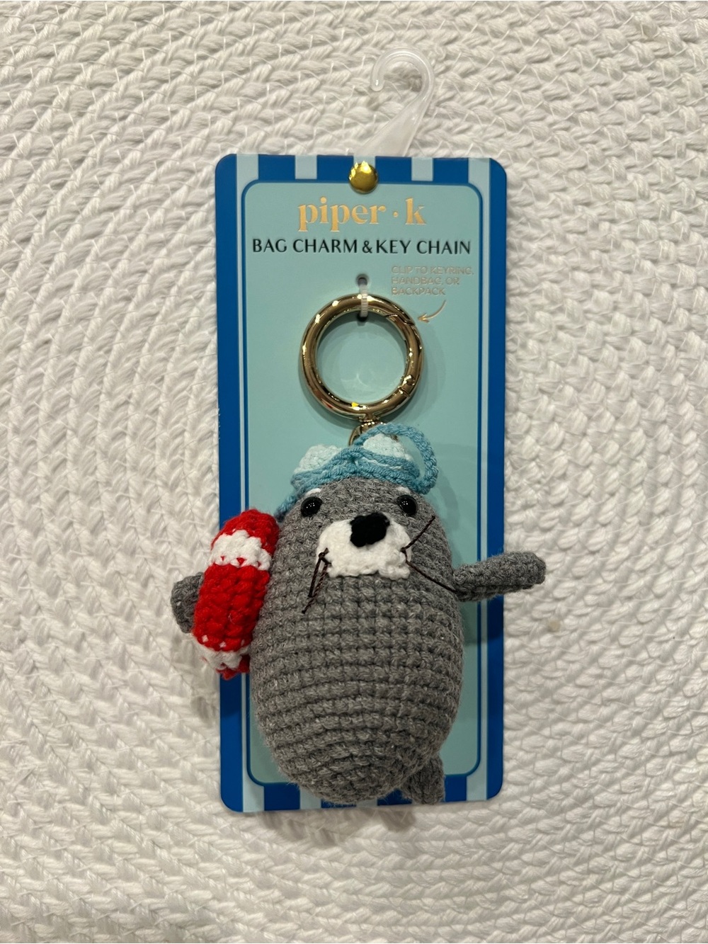 piper•k Gray Seal Bag Charm & Key Chain with Red Lifebuoy